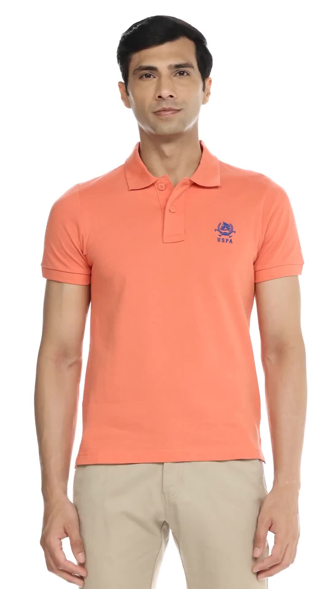 U.S. Polo ASSN. Men Peach Embroidered Logo Solid Cotton Regular